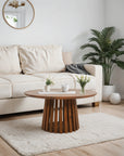 Slatted Mango Wood Round Coffee Table