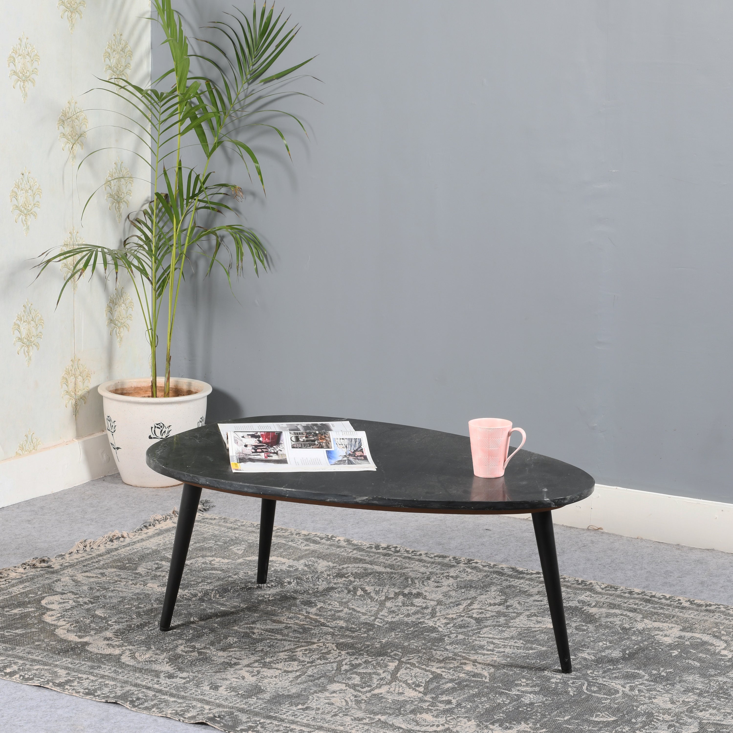 Opal Coffee Table With Black Marble Top &amp; Metal Legs