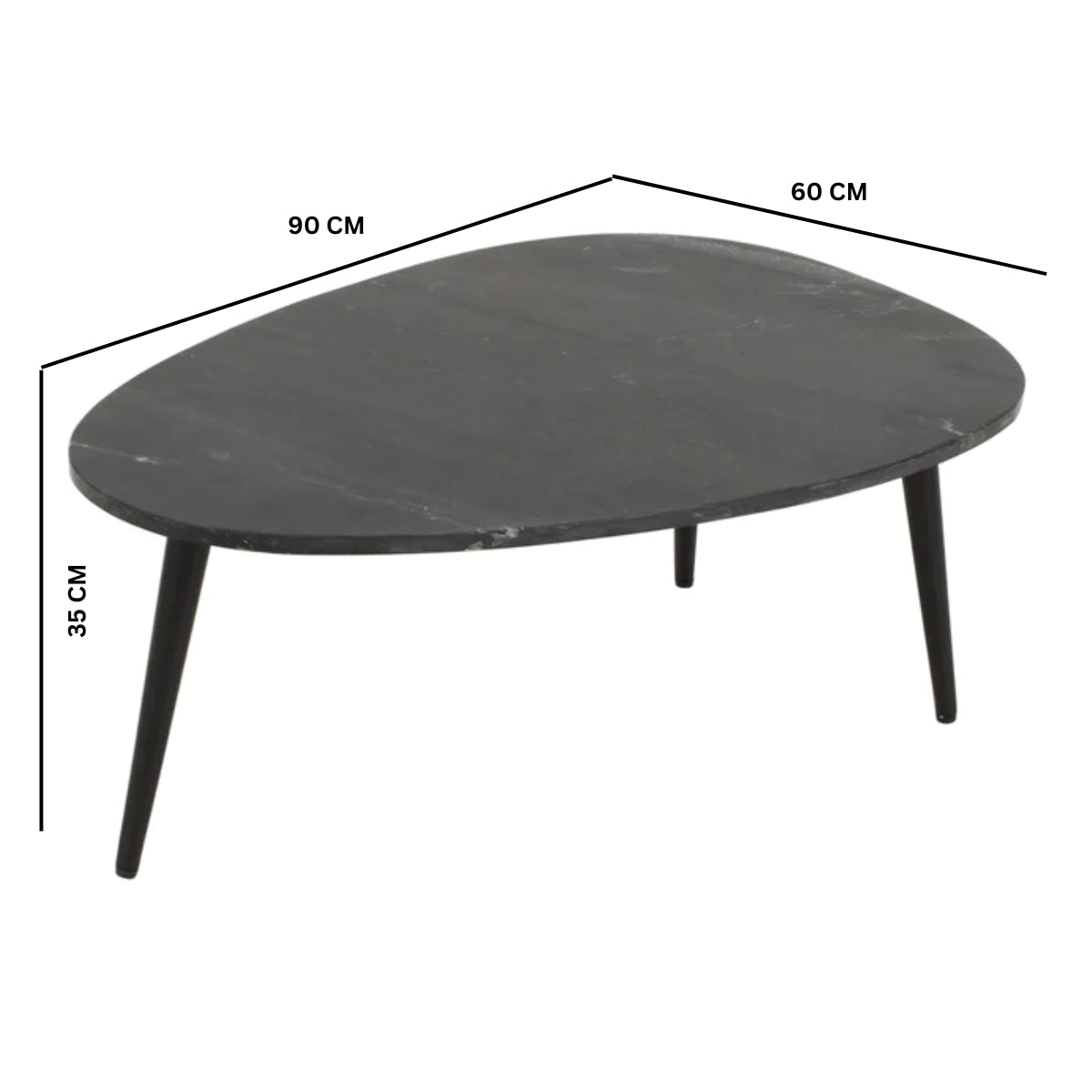 Opal Coffee Table With Black Marble Top &amp; Metal Legs