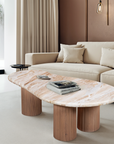 Ashford Natural Marble & Wood Pedestal Coffee Table