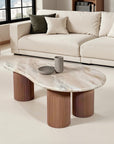 Ashford Natural Marble & Wood Pedestal Coffee Table
